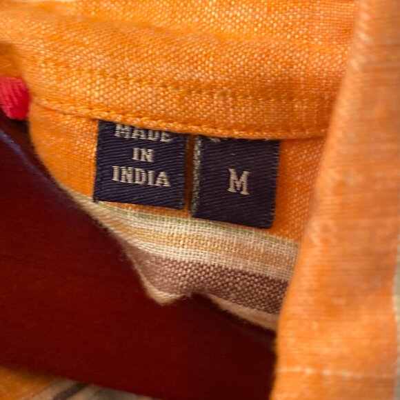 McKenzie Tribe Striped Button Down Shirt with Floral Accents Size M - Picture 7 of 9